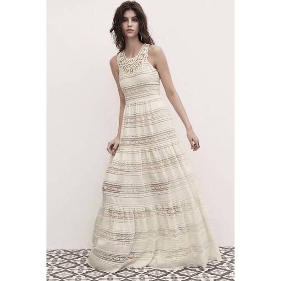 Eliza J Scarf Tiered Lace Maxi Dress 